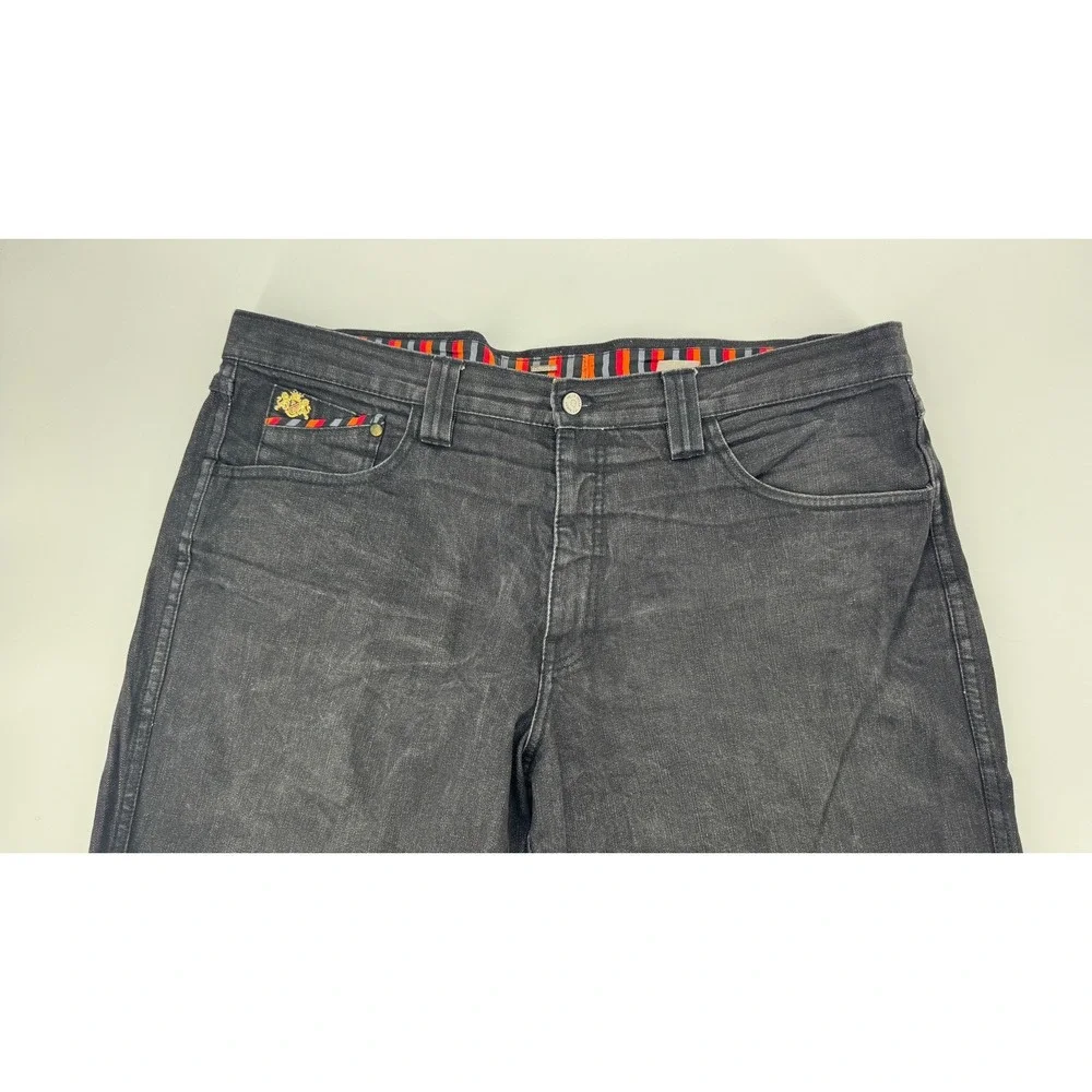 Pelle Pelle Marc Buchanan Jeans Mens 44x34 Black Raw Denim Embroidered Y2K